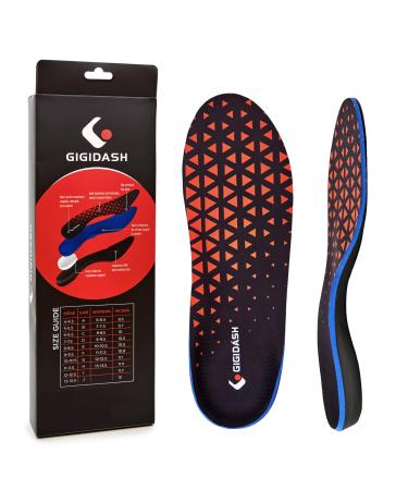 Arch Support Inserts | Shoe Insoles for Plantar Fasciitis Relief | Orthotic Overpronation Support | Insoles for Standing All Day | Heel & Foot Pain Relief for Women and Men Men 6-6.5 / Women 8-8.5 Black & Red