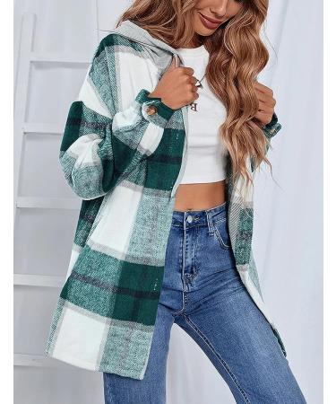 Xiaoxuemeng Women's Plaid Hooded Shacket Flannel Jacket - Green, Medium - Buy Online on GoSupps.com