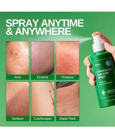 BIONA Pure Hypochlorous Acid Spray 0.018% pH-Balanced for Face & Skin | Calming Soothing Cleanser for Acne Eczema Irritation Redness Baby Rashes | Safe for All Ages & All Skin Types - 8oz - Buy Online on GoSupps.com