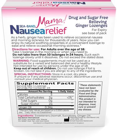 Sea-Band Ginger Mama Lozenges: Drug-Free & Sugar-Free Nausea Relief for Motion Sickness - Buy Online on GoSupps.com