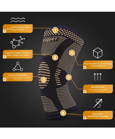 Copper Knee Brace for Arthritis Support & Pain Relief - Compression Sleeve for Sports & Workout - Size M Tan - Buy Online on GoSupps.com