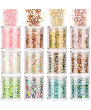 12 Pack Face Glitter Face Glitzer Festival Chunky Glitter Cosmetic Glitter Body Glitter Sparkling Decoration Glitter for Hair and Nail Mixed Color-2