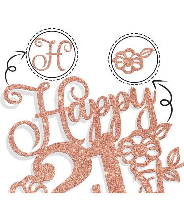 Happy 21st Birthday Cake Topper Cheers to 21 Years/Legal 21 Flower 21st Birthday/Anniversary Party Decoration Supplies for Her Rose Gold Glitter - Buy Online on GoSupps.com