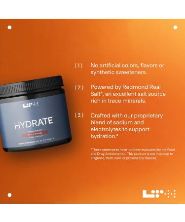 LTH Hydrate Hydration Mix - NSF Certified for Sport - Premium Electrolyte Powder - Plant-Based Non-GMO Gluten Free & Dairy Free - 60 Servings (Blood Orange) - Buy Online on GoSupps.com