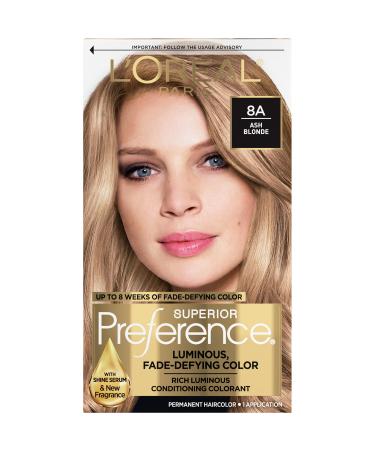 L'Oreal Paris Superior Preference Fade-Defying + Shine Permanent Hair Color  8A Ash Blonde  Pack of 1  Hair Dye 8A Ash Blonde 1 Count (Pack of 1)