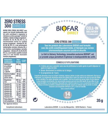 BIOFAR ZERO STRESS 300 DIRECT - Lactium Rhodiola Magnesium Acetyltaurinate and Liposomal Organic Zinc Vitamins B & C - Passenger Stress & Fatigue -Fruity Taste -14 Orodispersible Sticks Without - Buy Online on GoSupps.com