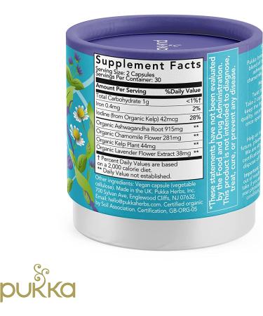 Pukka Inner Calm Herbal Supplement with Ashwagandha, Chamomile, Lavender - 60 Capsules - Buy Online on GoSupps.com