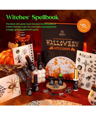 Beetles Halloween Gel Nail Polish Set - 6 Colors Witches Spellbook Collection with Stickers & Rings | Shimmer Pink Purple & Orange for Parties & Gifts - Buy Online on GoSupps.com