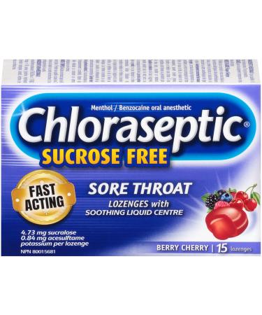 Chloraseptic Fast Acting Sore Throat Lozenges with Soothing Liquid Centre Sugar Free Berry Cherry Flavour 15 Lozenges