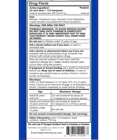 Sodium Bicarbonate Antacid Oral Powder USP 4 oz - Fast Relief for Heartburn and Indigestion - Buy Online on GoSupps.com