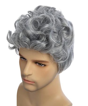Beweig Men's Short Curly Grey Synthetic Wig - Heat Resistant Halloween Cosplay Costume Hair - Buy Online on GoSupps.com