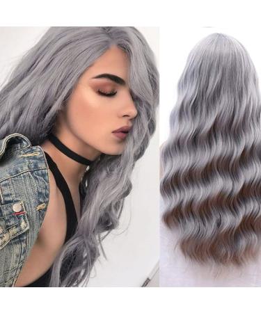 FVCENT 27 inch long curly women girls charming synthetic wig with bangs (Gray)