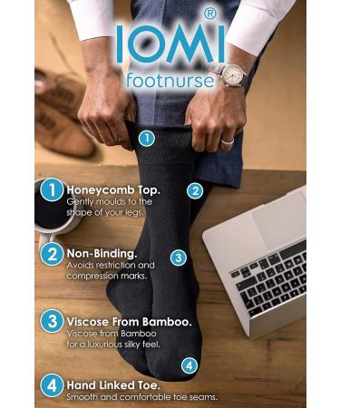 IOMI 6 Pair Mens Bamboo Diabetic Socks - Navy Blue Crew Non Binding Seamless Socks 7-12 - Buy Online on GoSupps.com