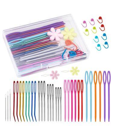 45 Pcs Plastic Large Eye Sewing Needles, Plastic Sewing Needles with Large Eye Blunt Needles Bent Tapestry Needle Nylon Wire Knitting Needles, Yarn Needle Tapestry Needles for Knitting Crochet