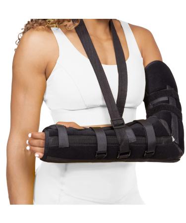 BraceAbility Posterior Long Arm Splint - Elbow Immobilizer Right or Left Forearm Brace with Sling for Fractures, Post-Surgery Recovery, Tendonitis, Bursitis, and Ulnar Nerve Entrapment Relief (M) Medium