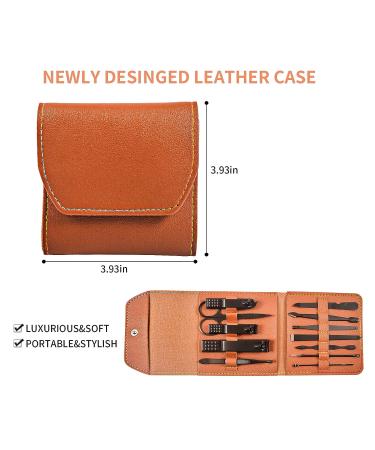 Tirdkid 12Pcs Nail Clipper Manicure Set in Brown PU Leather Case - Stainless Steel Pedicure Kit for Men and Women - Buy Online on GoSupps.com
