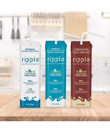 Ripple 8oz Non-Dairy Milk Chocolate (Pack of 12)  Vegan Milk With 8g Pea Protein in Shelf Stable Single Serve Cartons  Great for Kids Lunchboxes On-The-Go  Non GMO Plant Based Gluten Free - Buy Online on GoSupps.com