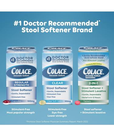 Colace Regular Strength Stool Softener 100mg Capsules - 250 Count Pack for Gentle Relief | Docusate Sodium Stool Softener - Buy Online on GoSupps.com