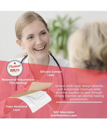 Silicone Bordered Foam Dressing 6x6 - Pack of 10 Sterile Pads | Gentle Adhesive Water Resistant & Highly Absorbent for Pressure Ulcers - Buy Online on GoSupps.com