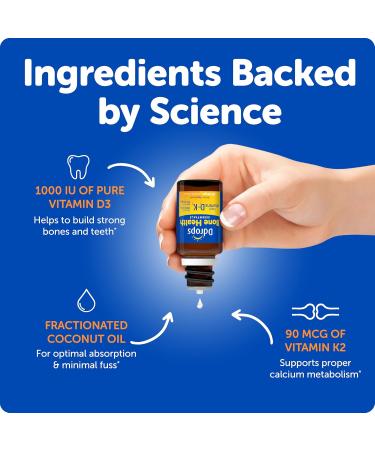 Ddrops Adult Bone Health 1000 IU Vitamin D3 + 90 mcg K2-120 Drops - Helps Maintain and Build Strong Bones and Teeth. No Artificial Preservatives No Sugar Non-GMO Allergy-Friendly - Buy Online on GoSupps.com