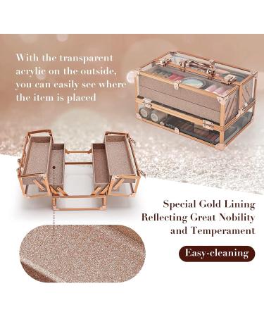 Frenessa Acrylic Makeup Organizer with 4 Trays - Portable Cosmetic Storage Case for Makeup Artists and Stylists - Rose Gold - Buy Online on GoSupps.com