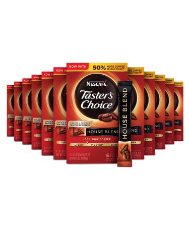 NESCAFE Taster's Choice, House Blend Light Medium Roast Instant Coffee, 12 boxes (72 packets) House 5 Count (Pack of 12)