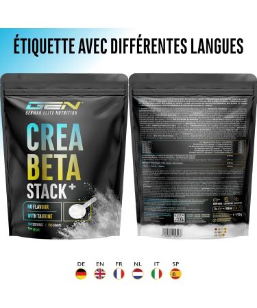  GEN GERMAN ELITE NUTRITION Creatine Beta Alanine Stack - 750g powder - creatine monohydrate + beta-alanine + L-taurine - high-quality micronized creatine - optimal dosage vegan - Buy Online on GoSupps.com