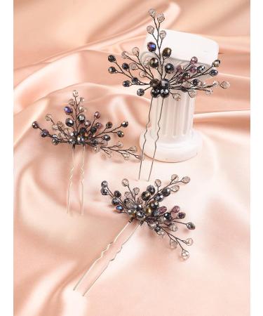 Kercisbeauty Black Crystal Wedding Hair Pins - Handmade Dark Purple Hair Jewelry for Women and Girls - Buy Online on GoSupps.com