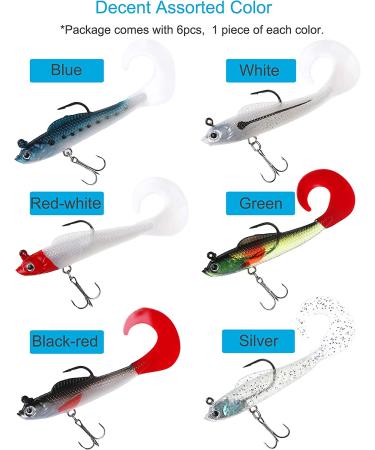 Facikono Bass Jig Head Soft Swimbait - 6-Pack, 6 Colors Plastic Bait for Saltwater/Freshwater Fishing - Buy Online on GoSupps.com