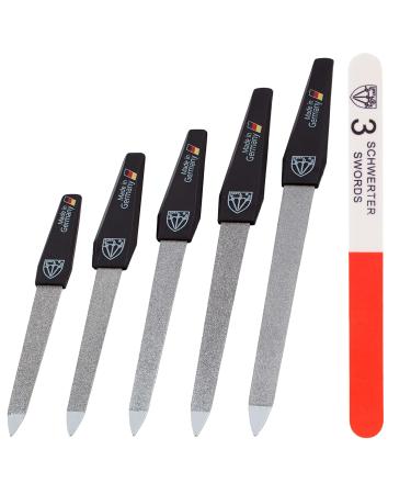 Three swords - sapphire nail files set 5+1 |High quality nail set for manicure and pedicure made in Germany |Contents: 5x sapphire nail file in different sizes and 1x three-way nail polier sapphire nail file set 5+1