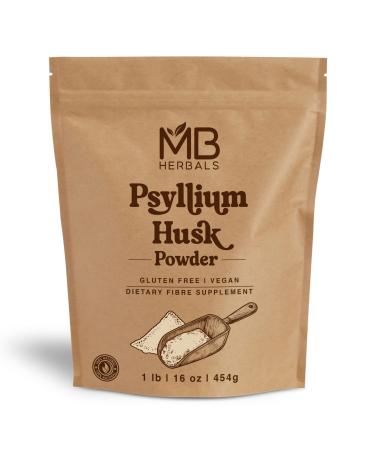 MB Herbals Psyllium Husk Powder 1 lb (16 oz) | Gluten Free Vegan Non-GMO | Keto Diet Friendly Fine Powder for Baking Smoothies & Fiber Support