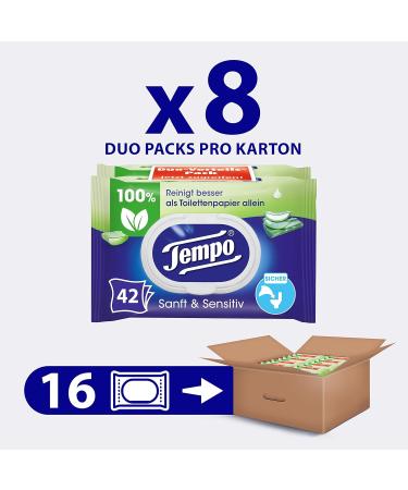 Tempo Moist Toilet Towels - Gentle & Sensitive - Megapack (16 Packs of 42) with Aloe Vera - Dermatologically Tested & pH-Skin-Neutral - International Shipping Available - Buy Online on GoSupps.com