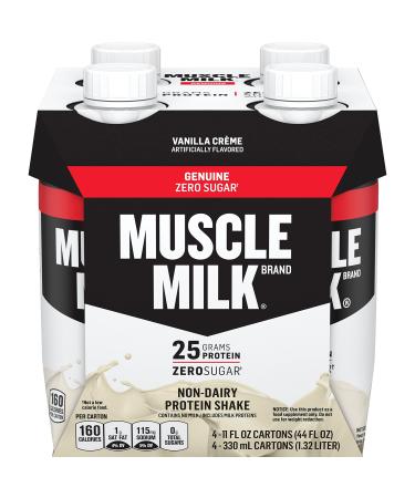 Muscle Milk Genuine Protein Shake, Vanilla Crme, 25g Protein, 11 Fl Oz (Pack of 4) Vanilla 11 Fl Oz (Pack of 4)