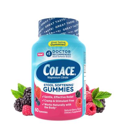 Colace Stool Softener Gummies Gentle Dependable Constipation Relief Magnesium Citrate Gummies No.1 Doctor Recommended Stool Softener Brand Berry Flavored 60ct