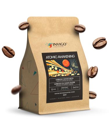 Invigo Espresso Coffee Beans 340g - Aroma-Rich Whole Coffee Bean Small Batch Local Premium Roasting Vegan & Gluten-Free Birthday or Christmas Gift for Coffee Lovers Whole Bean Atomic Awakening