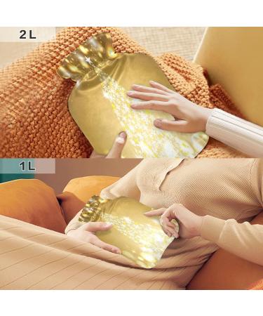 KCLDECI 2L Hot Water Bottle with Cover - Sparkling Golden Christmas Design for Foot Warmer Pain Relief & Hot/Cold Therapy - Ideal for Cramps - Buy Online on GoSupps.com