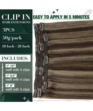 Buy Runature 35cm Real Hair Clip In Extensions - Dark Brown #2P8A Seamless & Invisible 3 Pieces 50g Smooth & Highlighted - Buy Online on GoSupps.com