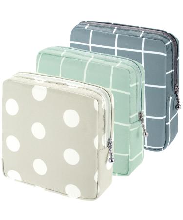 PAGOW 3pcs Sanitary Napkin Storage Bag Portable Reusable Menstrual Pad Zipper Bags Tampon Storage Pouch for Women Teen Girls (L W H: 5 x 1.5 x 5 inch )