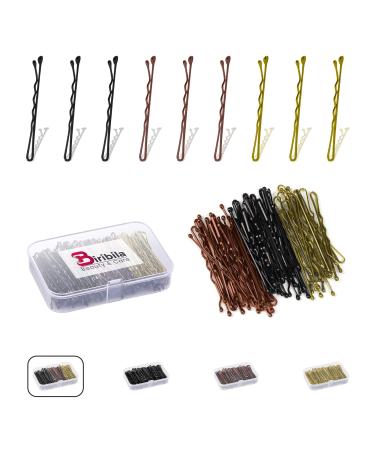 Biribila Bobby Pins 150 Pcs Black 5cm Long Hair Grips with Storage Box Thicker & Strong Kirby Grips for All Type of Hairs Hair Pins for Hair Styling & Make UP (Black Brown & Gold)