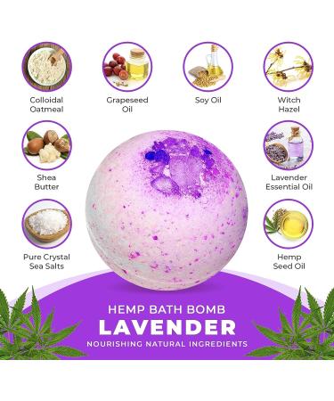 7Leaves Nature Hemp Lavender Bath Bomb - All-Natural Large 6oz. Fizzies for Skin Moisturizing & Relaxing Bubble Spa Bath - Handmade Gift for Birthday, Mothers Day, Valentines, Anniversary & Christmas - Buy Online on GoSupps.com