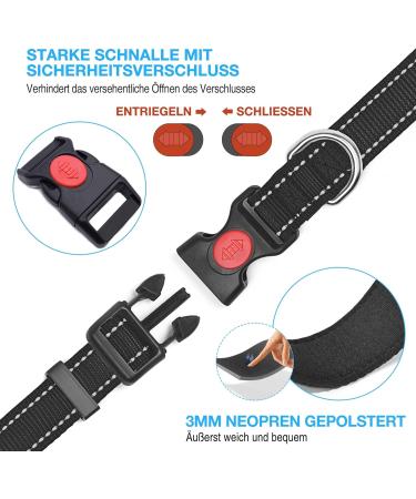 Haapaw Reflective Dog Collar - Padded Soft Neoprene Nylon for Small & Medium Dogs - Black (1 Pack) - Buy Online on GoSupps.com