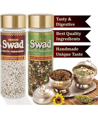 Panjon Swad Mouth Freshener Combo White Sweet Saunf 110g and Shahi Navratan Mix 100g - Buy Online on GoSupps.com