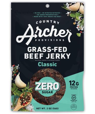 Zero Sugar Classic Beef Jerky by Country Archer, 100% Grass-Fed, Sugar Free, Gluten Free, Protein Snacks, 2 Ounce, 6 Pack Original 2 Ounce (Pack of 6)