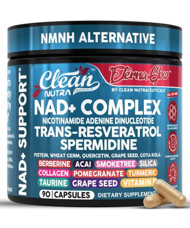 Clean NAD Supplement Resveratrol Liposomal NAD+ Spermidine Fisetin Wheat Germ Quercetin Grape Seed Extract Gotu Kola Berberine Astaxanthin Peptides for Women Energy 90 Capsules