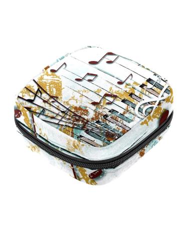 Menstrual Pad Bag with Zipper Ladies Napkin Bag Tampons Collection Bags for Women and Girls (Retro Music Notes)
