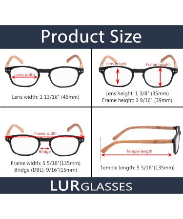 LUR Reading Glasses 5 Pack - Bamboo-Look Temples Stylish Black Readers (+1.50) - Ideal for International Shipping - Buy Online on GoSupps.com