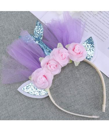 Lurrose Glitter Mermaid Headband Cute Cat Ear Hair Bands Mesh Hair Hoop Headdress Party Supplies Decorations for Baby Girls Kids (Blue) Picture 2 - Buy Online on GoSupps.com