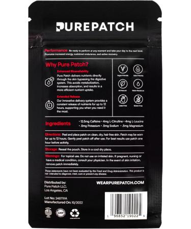 Pure Patch Performance Topical Nutrition Patch - Amino Acids Electrolytes Caffeine for Energy & Recovery | 12 Hour Wearable Sticker Patch - 6 Pack - Buy Online on GoSupps.com