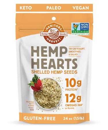 Hemp Seeds, 24 oz; 10g Plant Based Protein and 12g Omega 3 & 6 per Serving | Perfect for smoothies, yogurt & salad | Non-GMO, Vegan, Keto, Paleo, Gluten Free | Manitoba Harvest 24 Ounce (Pack of 1)