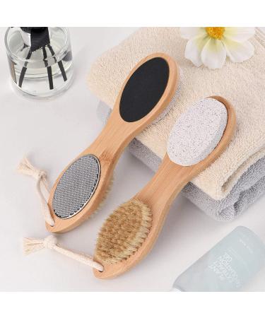 KALESUKI Foot File Callus Remover - 4-in-1 Pedicure Scrubber with Bristle Brush, Pumice Stone, Rasp, Sandpaper - Bamboo Handle for Exfoliation and Foot Care - Buy Online on GoSupps.com